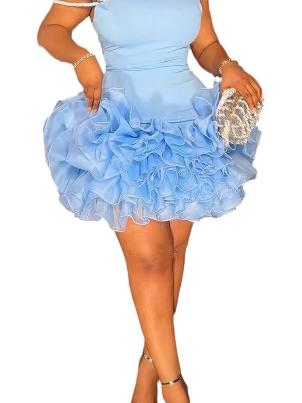 Light Blue Ruffled Mini Dress